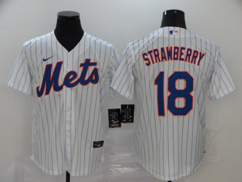 Men New York Mets #18 Strawberry White stripes Nike Game MLB Jerseys->kansas city royals->MLB Jersey
